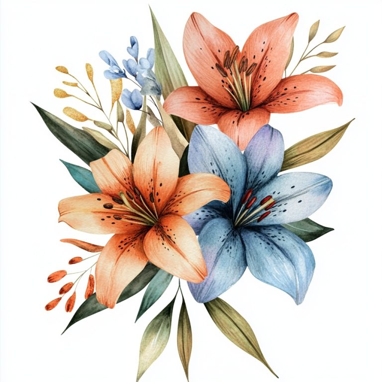 Watercolor Lily Bouquet Clipart