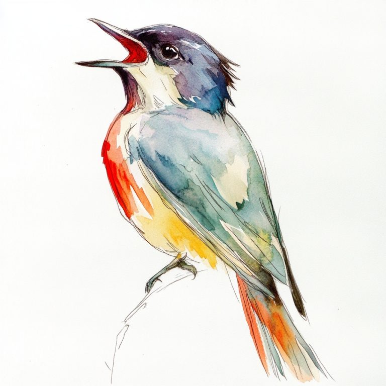 Watercolor Line Art Bird