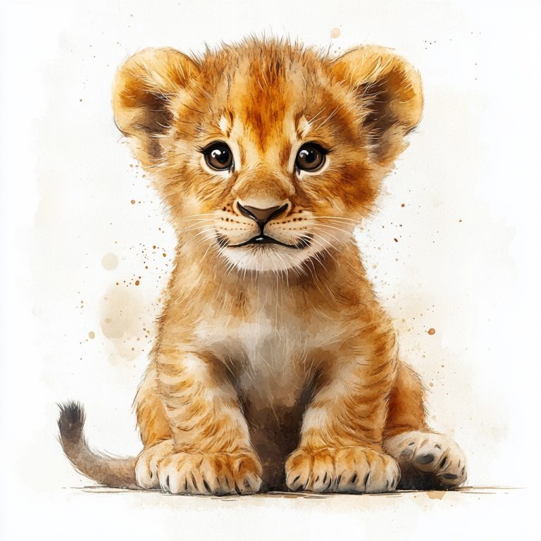 Watercolor Lion Cub Playfulness