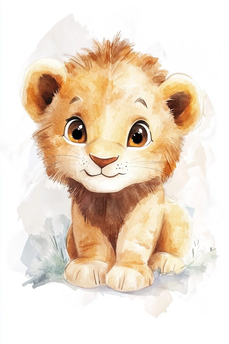 Watercolor Lion Cub Portrait