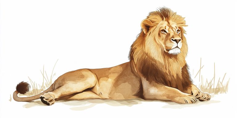 Watercolor Lion Sitting Pose scaled