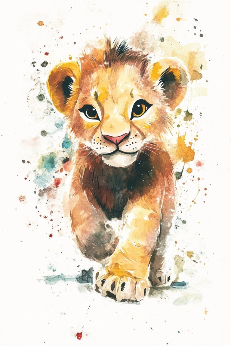 Watercolor Lion in Pixar Style