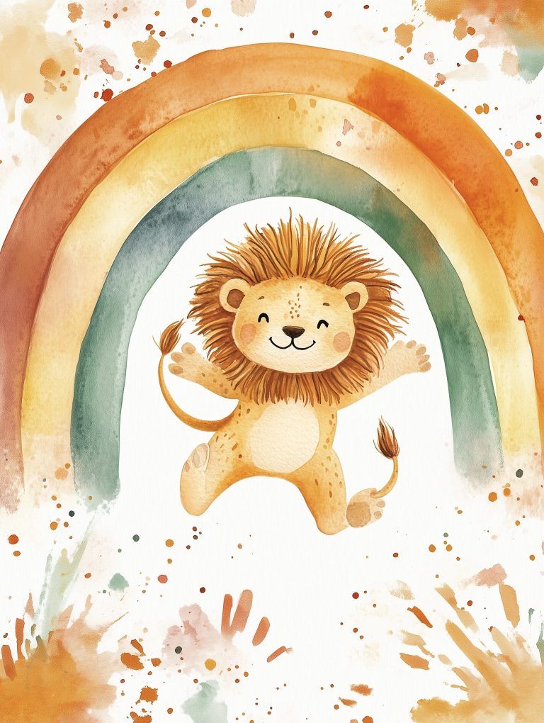 Watercolor Lion in Rainbow