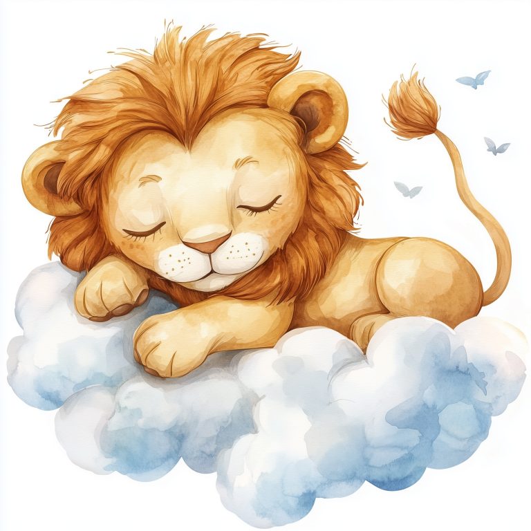 Watercolor Lion on Clouds