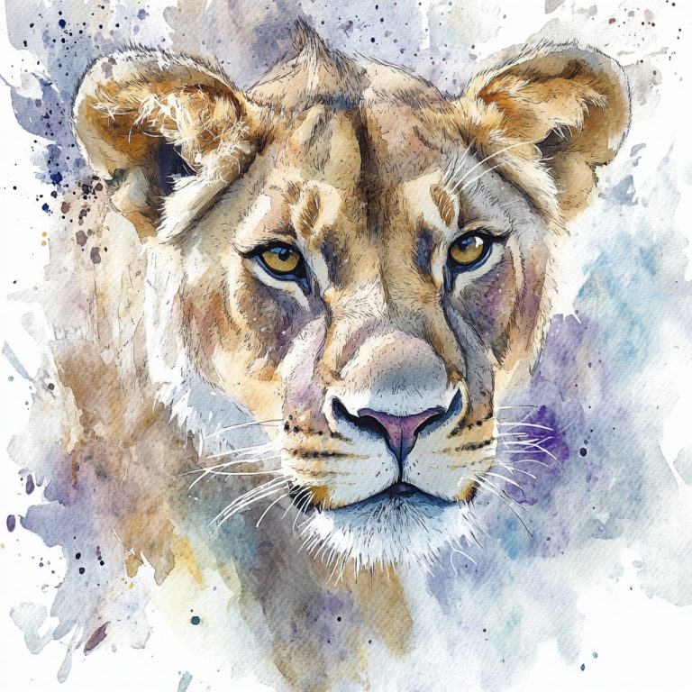 Watercolor Lioness Portrait