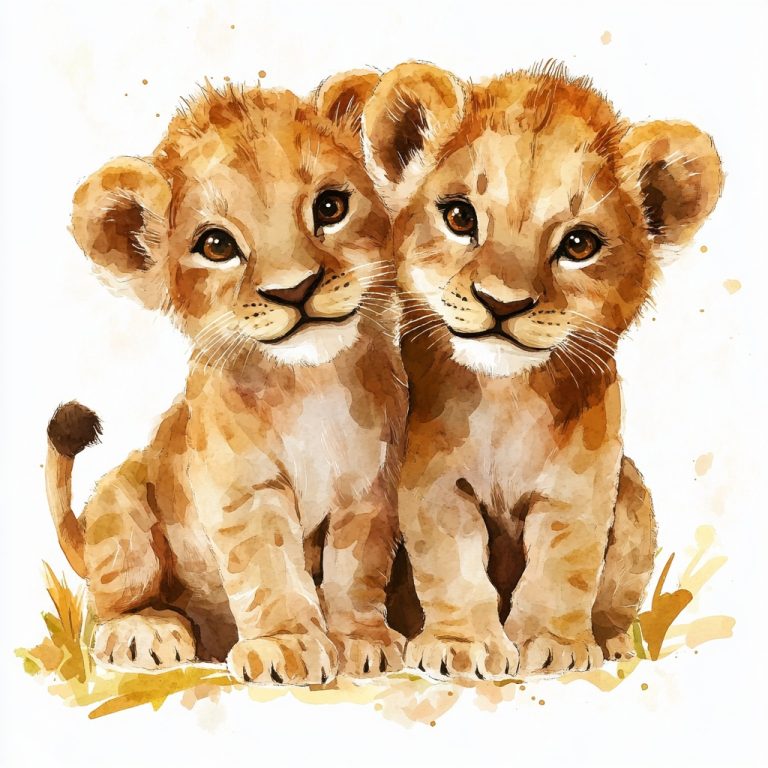 Watercolor Lions on White