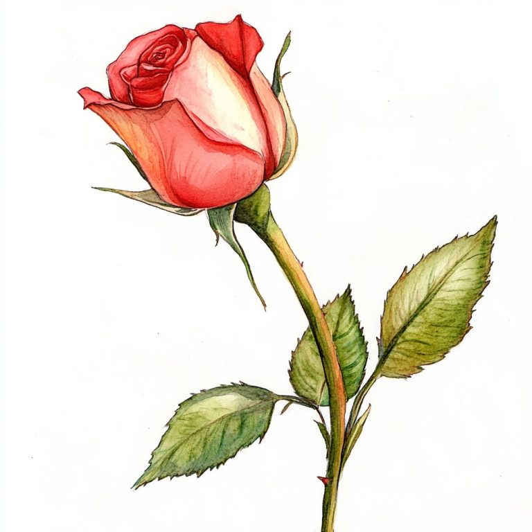 Watercolor Long Stem Rose