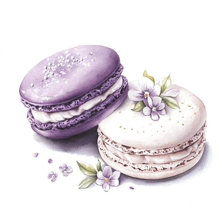 Watercolor Macaroons with Flowers