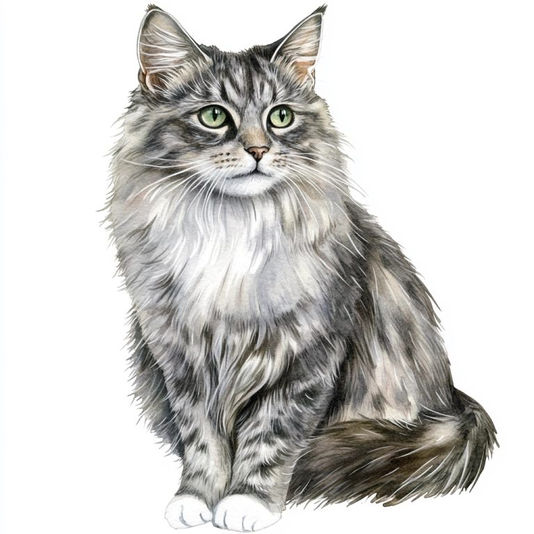 Watercolor Maine Coon Cat 1