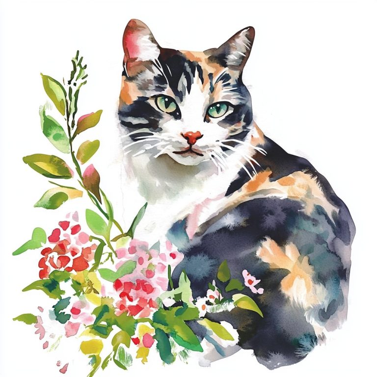 Watercolor Maine Coon Cat