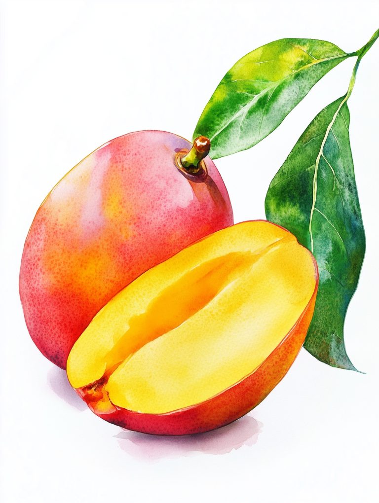 Watercolor Mango Still Life