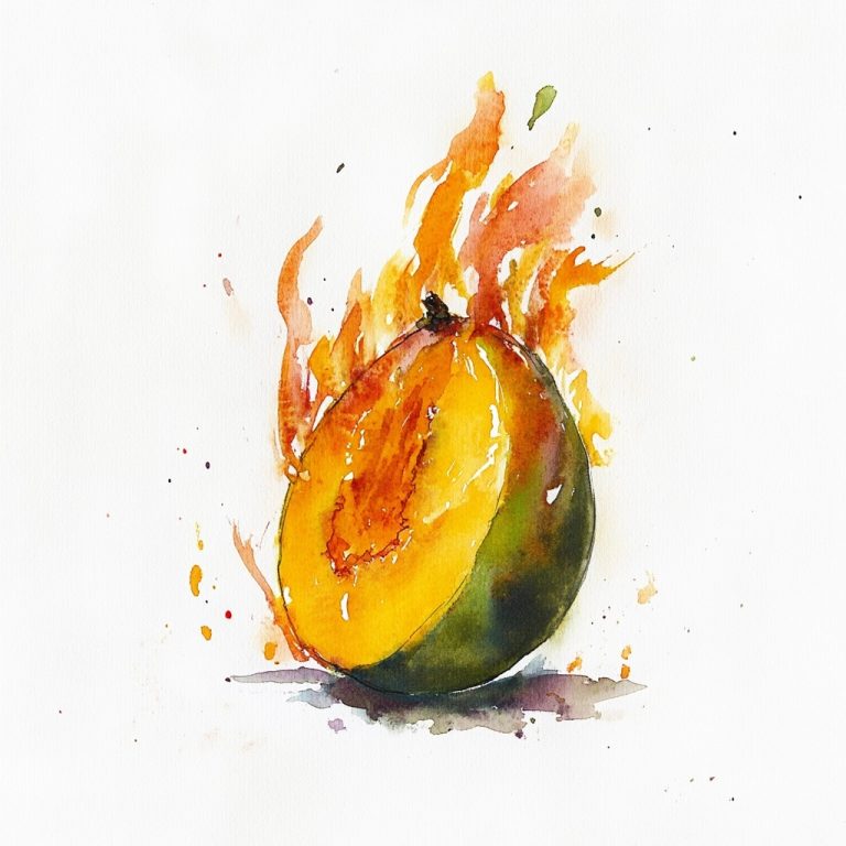 Watercolor Mango on Fire