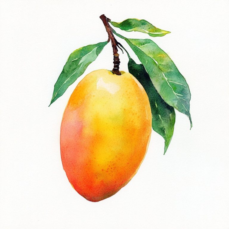 Watercolor Mango on White