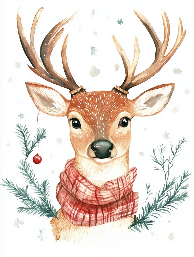 Watercolor Minimalist New Years Deer