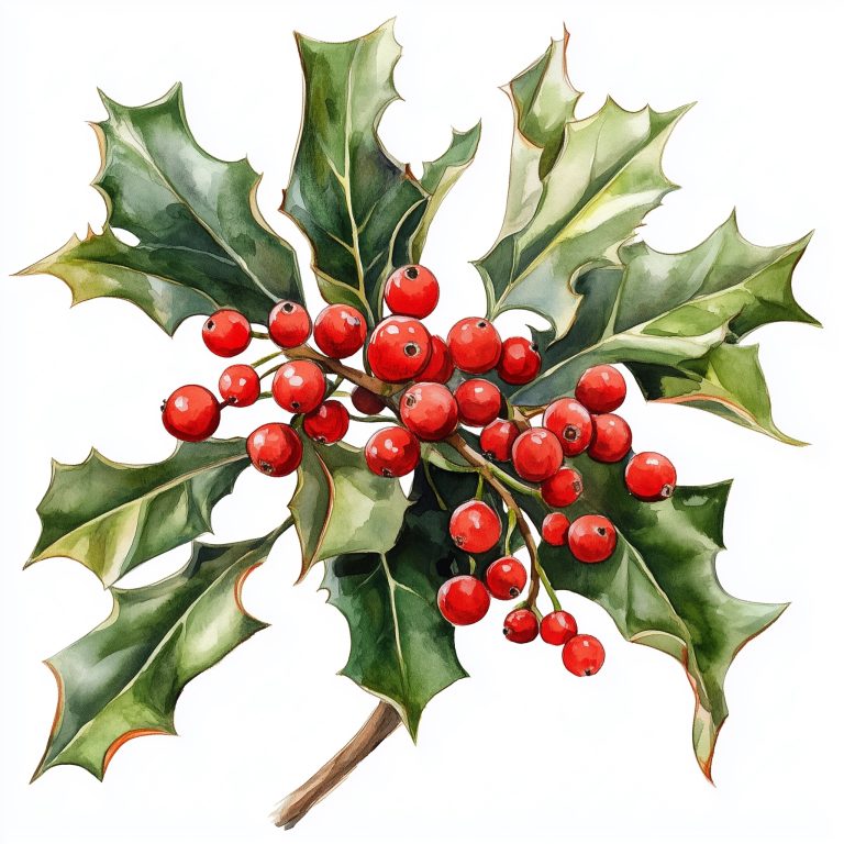 Watercolor Mistletoe and Holly