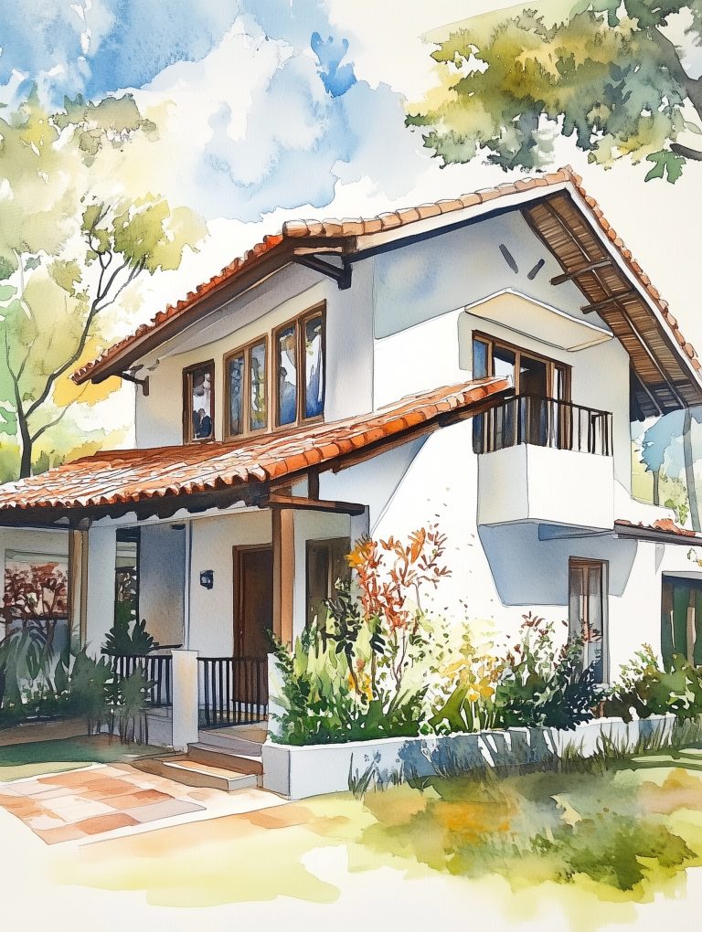 Watercolor Modern Malaysian Housing