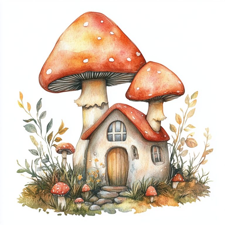 Watercolor Mushroom House Clipart