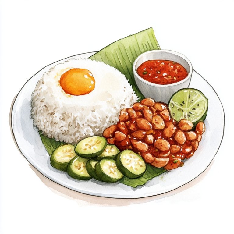 Watercolor Nasi Lemak Illustration