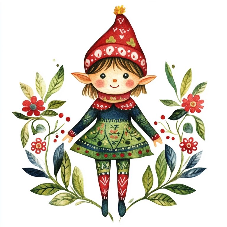 Watercolor Nordic Christmas Elf