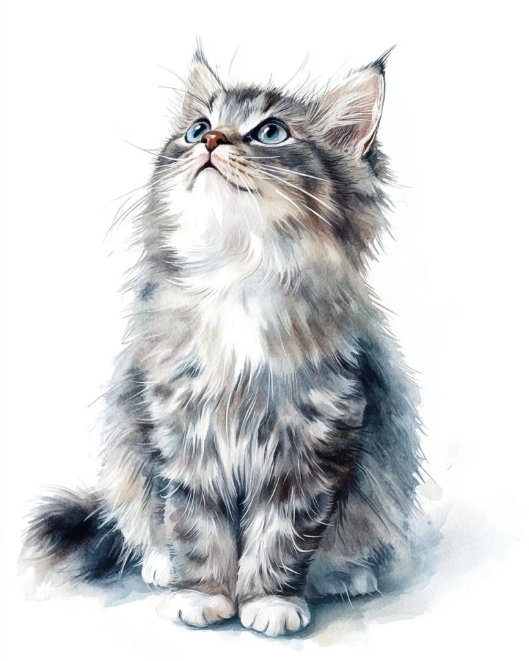 Watercolor Norwegian Forest Cat