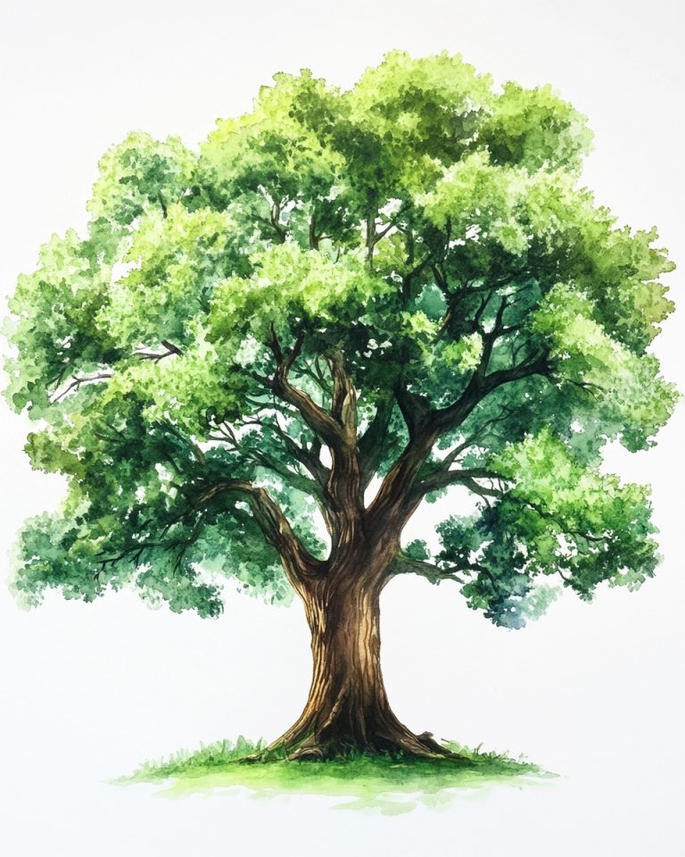 Watercolor Oak Tree Detail