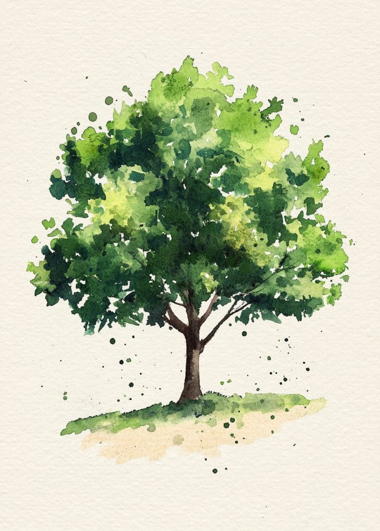 Watercolor Oak Tree Dribble