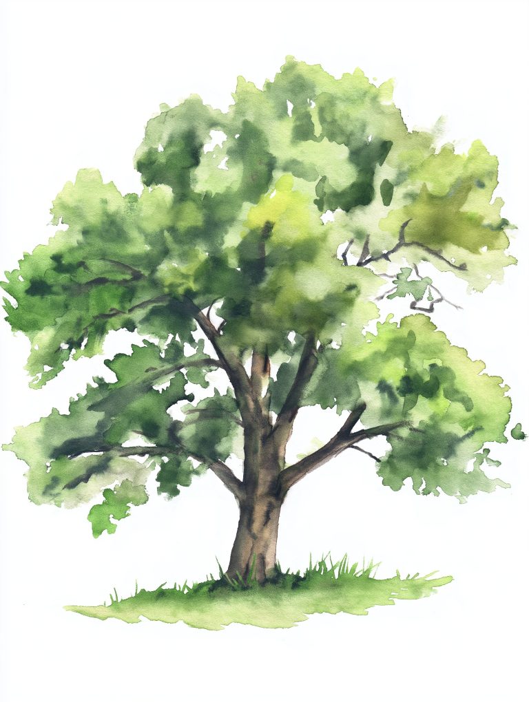 Watercolor Oak Tree Sketch