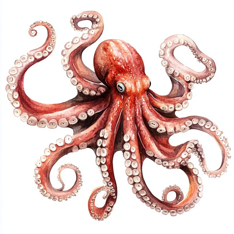 Watercolor Octopus on White