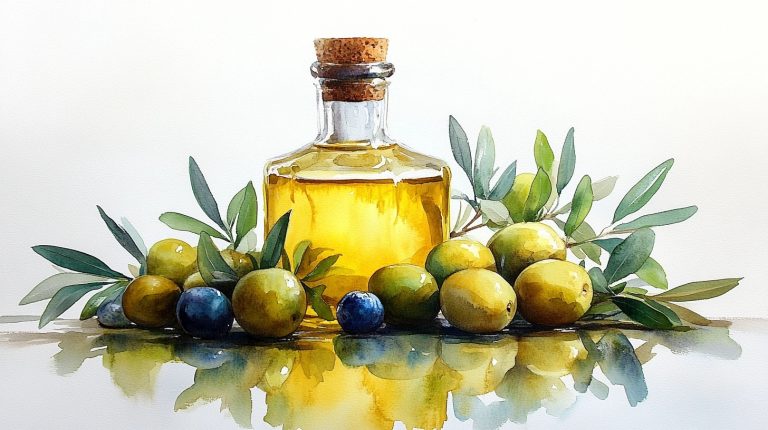 Watercolor Olive Oil Bottle