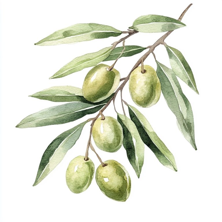 Watercolor Olives and Leaves