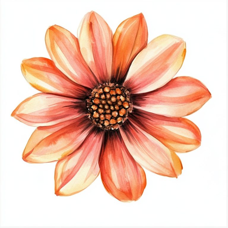 Watercolor Orange Brown Flower