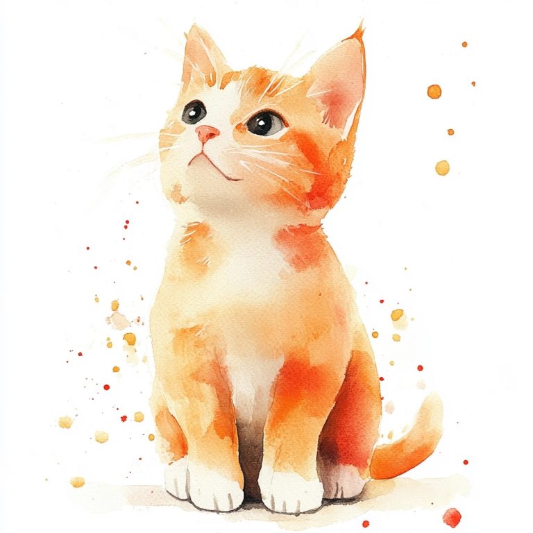 Watercolor Orange Cat Paws