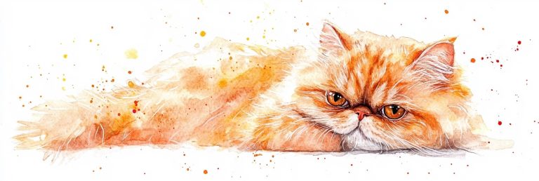 Watercolor Orange Persian Cat