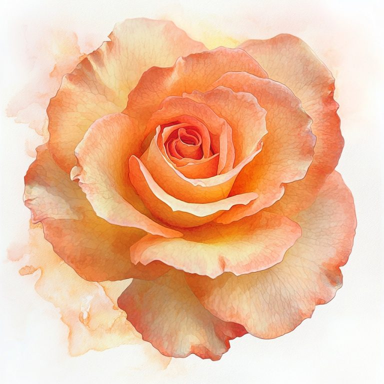 Watercolor Peach Rose Bloom