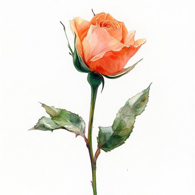 Watercolor Peach Rose Bud