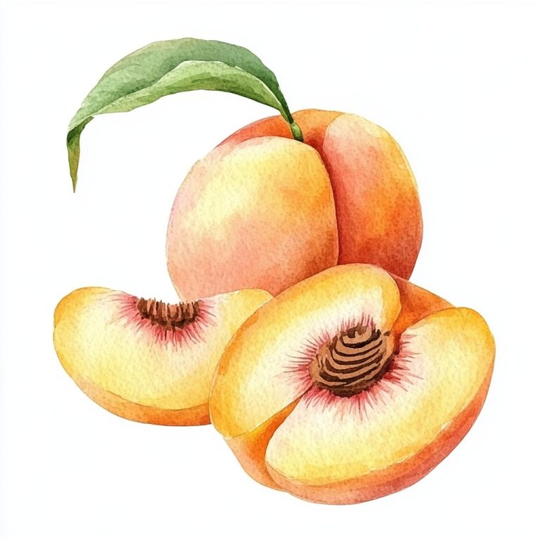 Watercolor Peaches on White