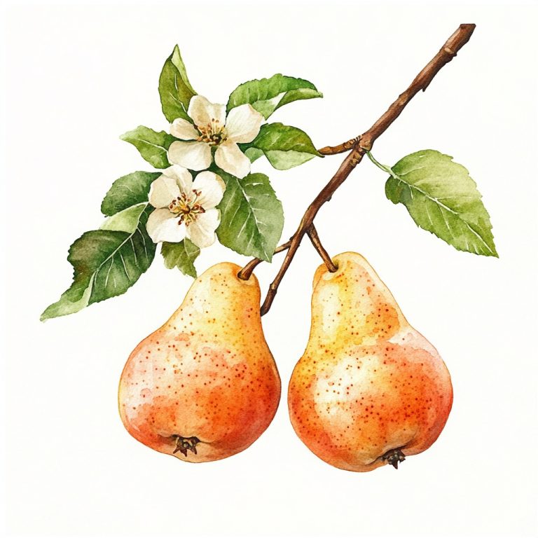 Watercolor Pears on Branch