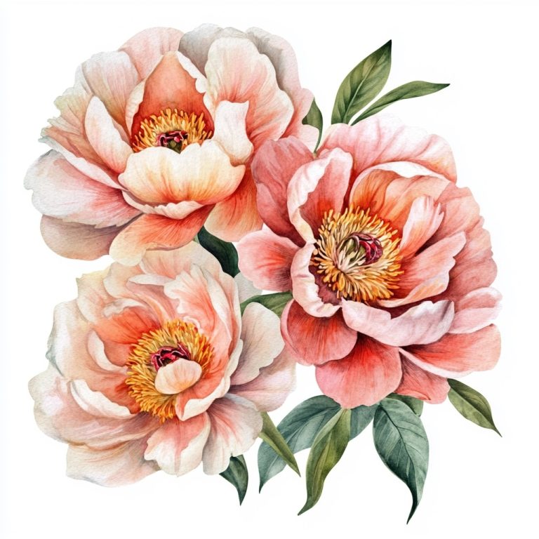 Watercolor Peonies Bouquet