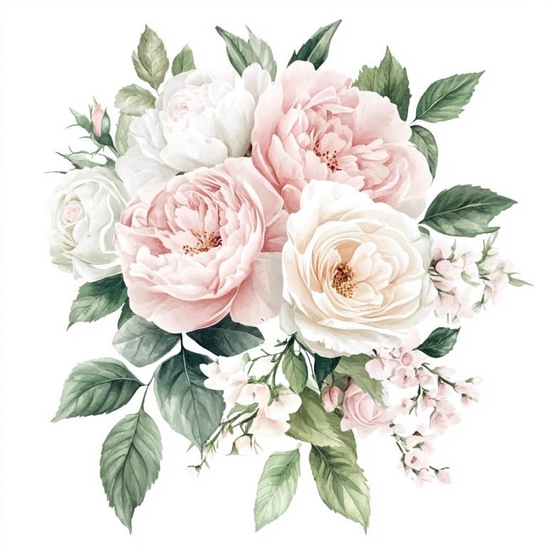 Watercolor Peonies and Roses