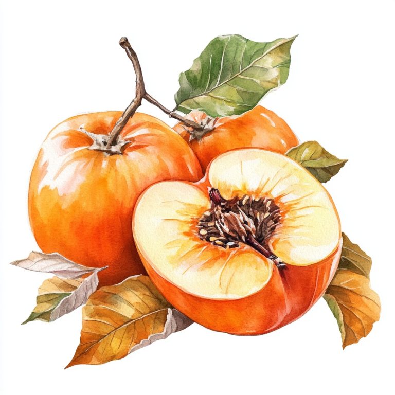 Watercolor Persimmon with Leaves