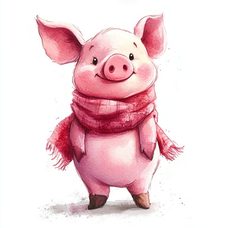 Watercolor Piglet on White