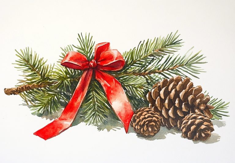 Watercolor Pine Branch Decoration