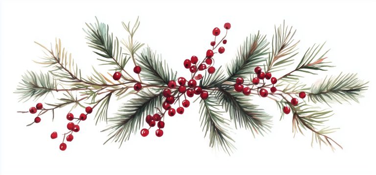 Watercolor Pine Branches and Berries scaled