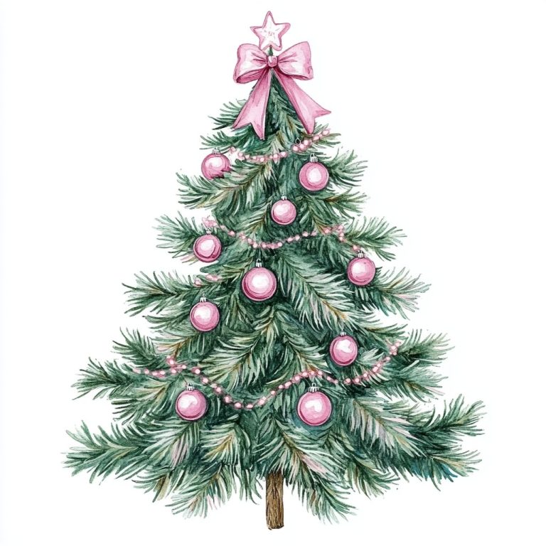 Watercolor Pine Tree Decorated