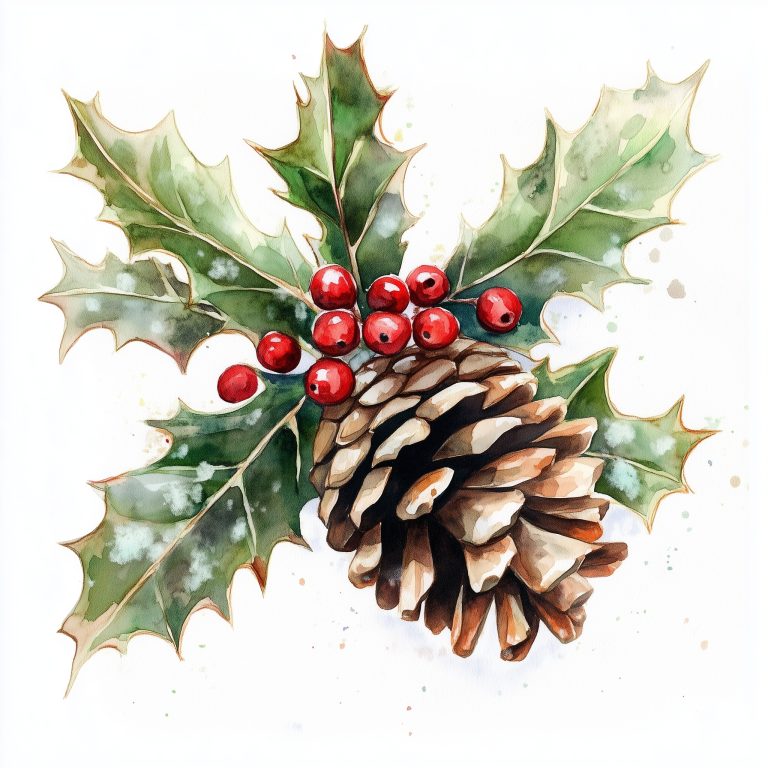 Watercolor Pinecone with Snow