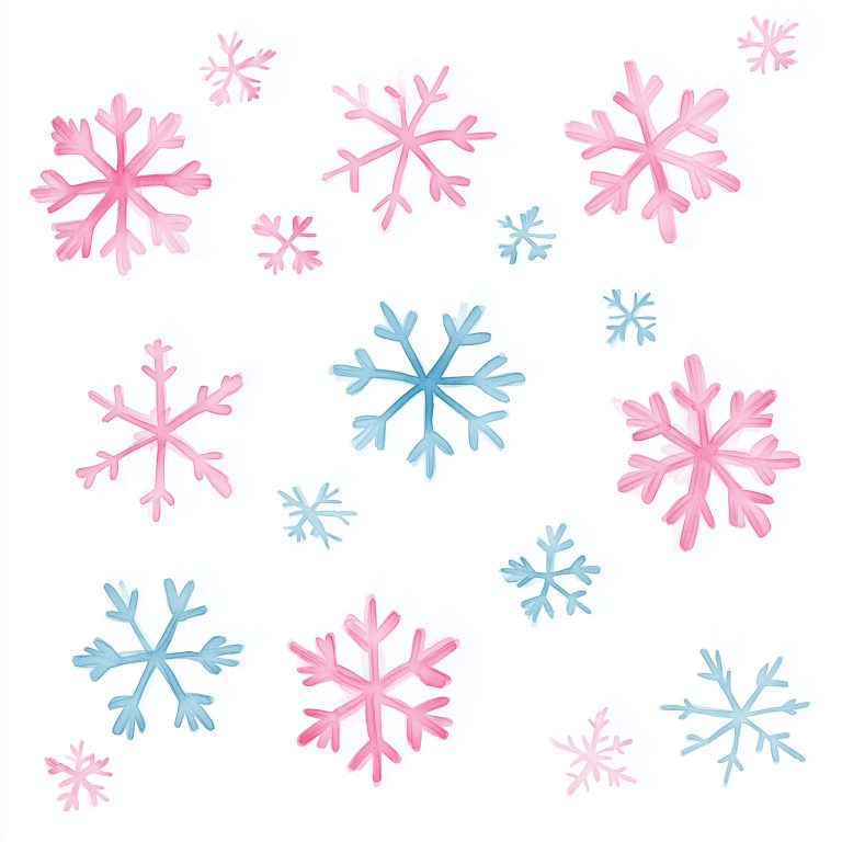 Watercolor Pink Blue Snowflakes