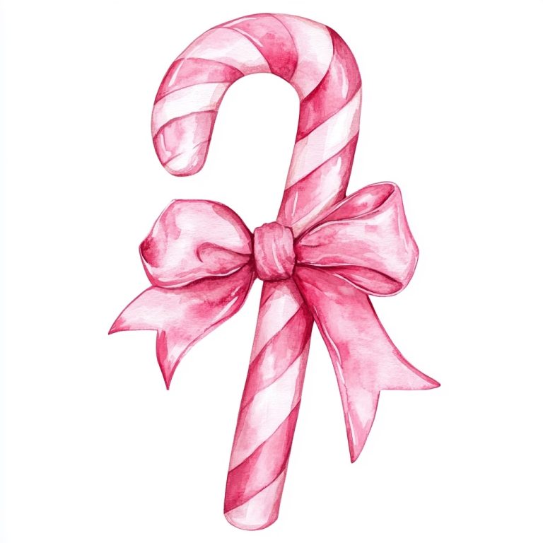 Watercolor Pink Candy Cane