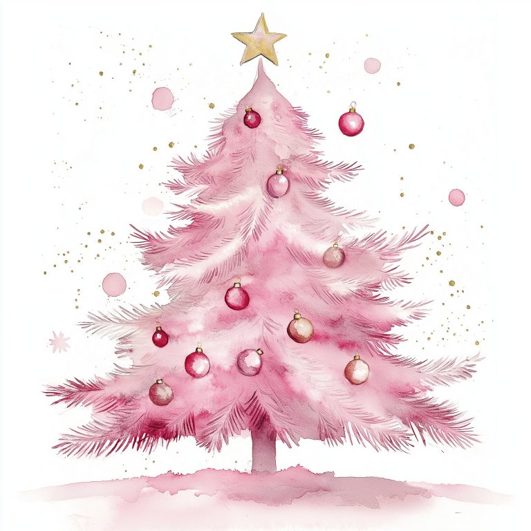 Watercolor Pink Christmas Tree