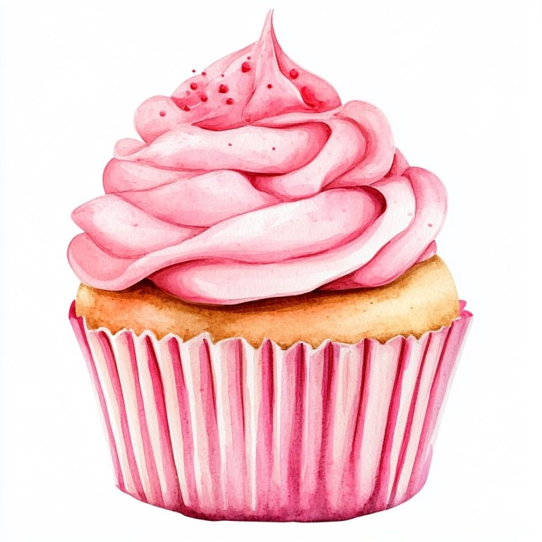 Watercolor Pink Cupcake Illustration