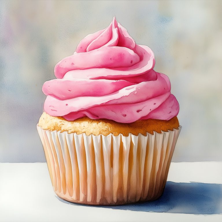 Watercolor Pink Frosted Cupcake